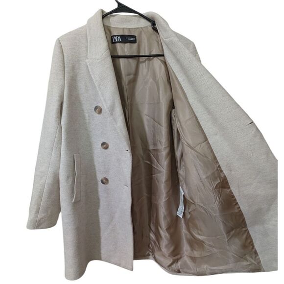 Zara Women's M Double Breasted Mid Length Coat - Oatmeal - Picture 3 of 7